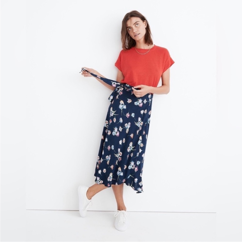 Madewell Midi Blue Floral Wrap Skirt